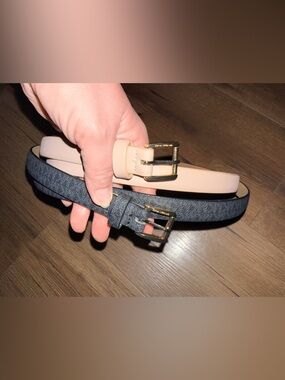 NWOT XL Michael Kors 2 for 1 belts set Navy MK Signature Navy Blue & Light Pink